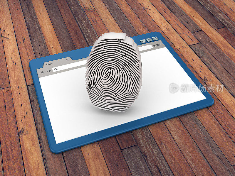 Web浏览器与木地板上的指纹背景- 3D渲染